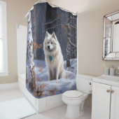 Amerikaanse Eskimo laat het sneeuwen Kerstmis Douchegordijn (In situ)