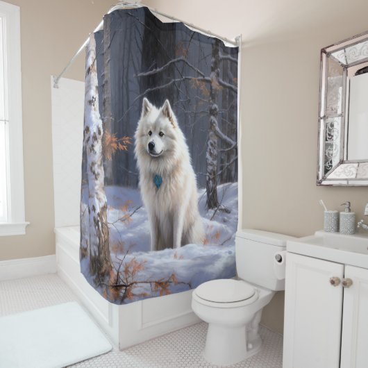 Amerikaanse Eskimo laat het sneeuwen Kerstmis Douchegordijn (In situ)