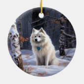 Amerikaanse Eskimo laat het sneeuwen Kerstmis Keramisch Ornament (Achterkant)