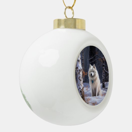 Amerikaanse Eskimo laat het sneeuwen Kerstmis Keramische Bal Ornament (Links)