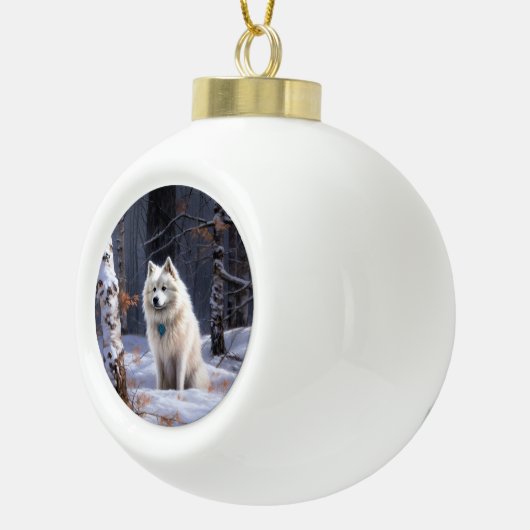 Amerikaanse Eskimo laat het sneeuwen Kerstmis Keramische Bal Ornament (Rechts)