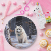 Amerikaanse Eskimo laat het sneeuwen Kerstmis Papieren Bordje (Feest)