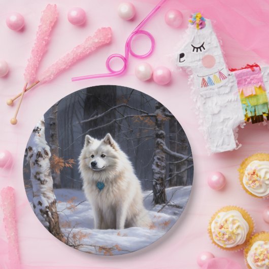 Amerikaanse Eskimo laat het sneeuwen Kerstmis Papieren Bordje (Feest)