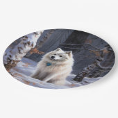 Amerikaanse Eskimo laat het sneeuwen Kerstmis Papieren Bordje (Gekanteld)