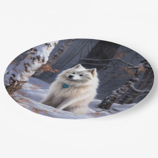 Amerikaanse Eskimo laat het sneeuwen Kerstmis Papieren Bordje (Gekanteld)