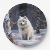 Amerikaanse Eskimo laat het sneeuwen Kerstmis Papieren Bordje (Voorkant)