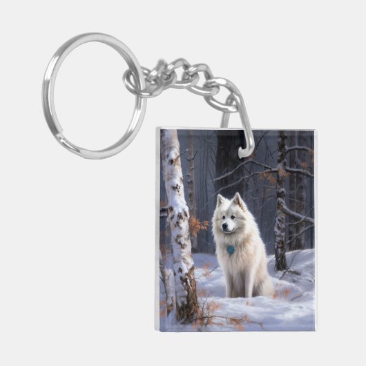 Amerikaanse Eskimo laat het sneeuwen Kerstmis Sleutelhanger (Voorkant Links)