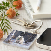 Amerikaanse Eskimo laat het sneeuwen Kerstmis Sleutelhanger (Voorkant Rechts)