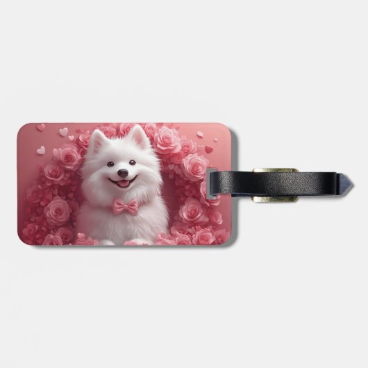 Amerikaanse Eskimo met Rozen - Valentijnsdag Bagagelabel (Achterkant horizontaal)