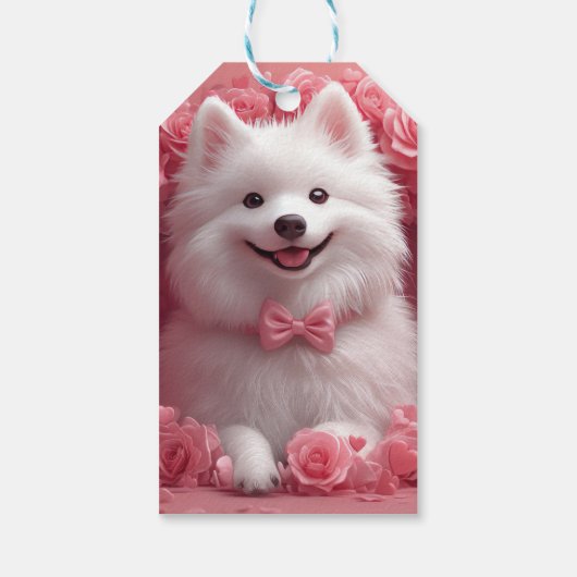 Amerikaanse Eskimo met Rozen - Valentijnsdag Cadeaulabel (Achterkant)