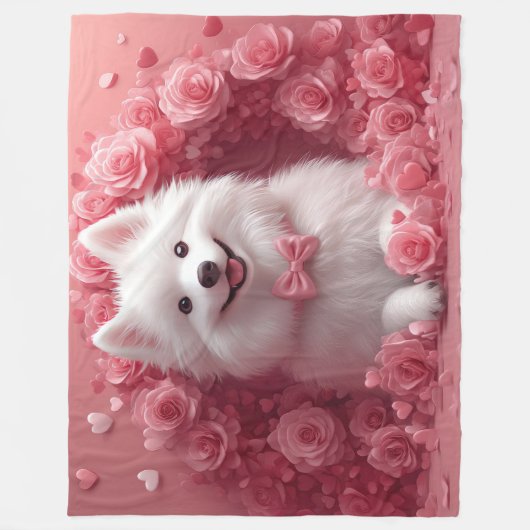 Amerikaanse Eskimo met Rozen - Valentijnsdag Fleece Deken (Voorkant)