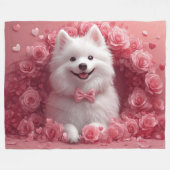 Amerikaanse Eskimo met Rozen - Valentijnsdag Fleece Deken (Voorkant (Horizontaal))