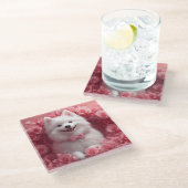 Amerikaanse Eskimo met Rozen - Valentijnsdag Glazen Onderzetter (Schuin)