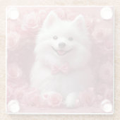 Amerikaanse Eskimo met Rozen - Valentijnsdag Glazen Onderzetter (Achterkant)