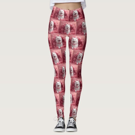 Amerikaanse Eskimo met Rozen - Valentijnsdag Leggings (Voorkant)