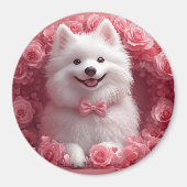 Amerikaanse Eskimo met Rozen - Valentijnsdag Magneet (Voorkant)