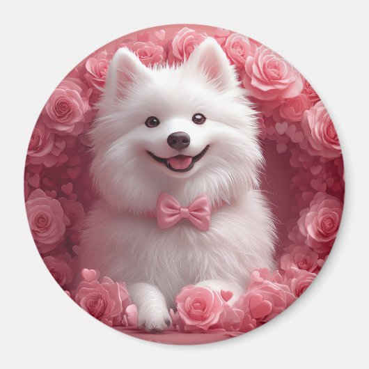 Amerikaanse Eskimo met Rozen - Valentijnsdag Magneet (Voorkant)