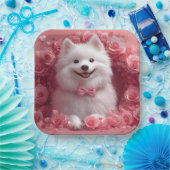 Amerikaanse Eskimo met Rozen - Valentijnsdag Papieren Bordje (Feest)