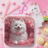 Amerikaanse Eskimo met Rozen - Valentijnsdag Papieren Bordje (Feest)