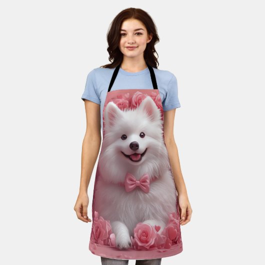 Amerikaanse Eskimo met Rozen - Valentijnsdag Schort (Gedragen)