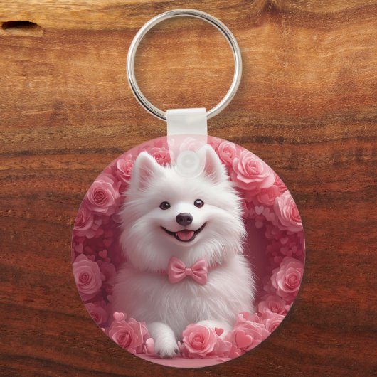 Amerikaanse Eskimo met Rozen - Valentijnsdag Sleutelhanger (Achterkant)