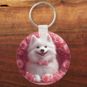 Amerikaanse Eskimo met Rozen - Valentijnsdag Sleutelhanger (Voorkant)