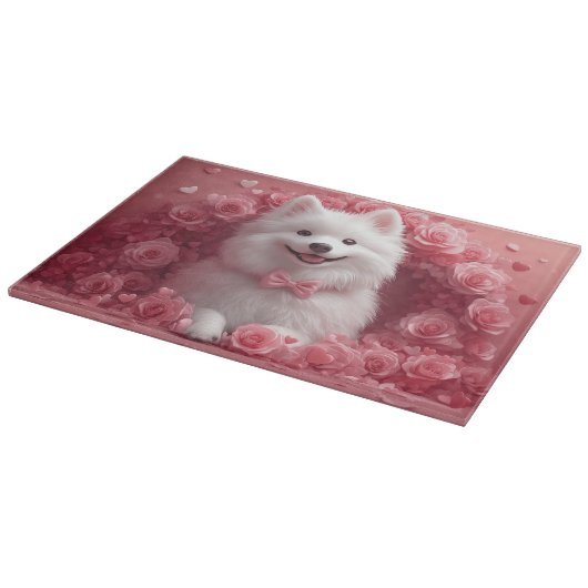 Amerikaanse Eskimo met Rozen - Valentijnsdag Snijplank (Hoek)