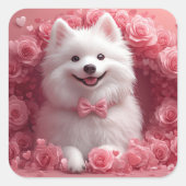 Amerikaanse Eskimo met Rozen - Valentijnsdag Vierkante Sticker (Voorkant)