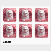 Amerikaanse Eskimo met Rozen - Valentijnsdag Vierkante Sticker (Vel)