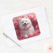 Amerikaanse Eskimo met Rozen - Valentijnsdag Vierkante Sticker (Envelop)