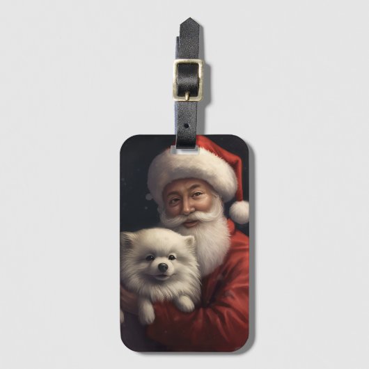 Amerikaanse Eskimo met Sinterklaas Feestelijke Ker Bagagelabel (Voorkant (verticaal))