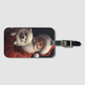 Amerikaanse Eskimo met Sinterklaas Feestelijke Ker Bagagelabel (Voorkant (horizontaal))