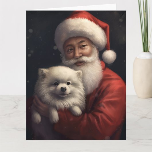 Amerikaanse Eskimo met Sinterklaas Feestelijke Ker Kaart (Voorkant)