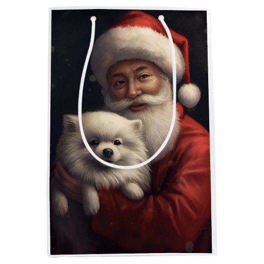 Amerikaanse Eskimo met Sinterklaas Feestelijke Ker Medium Cadeauzakje (Voorkant)