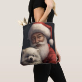 Amerikaanse Eskimo met Sinterklaas Feestelijke Ker Tote Bag (Dichtbij)