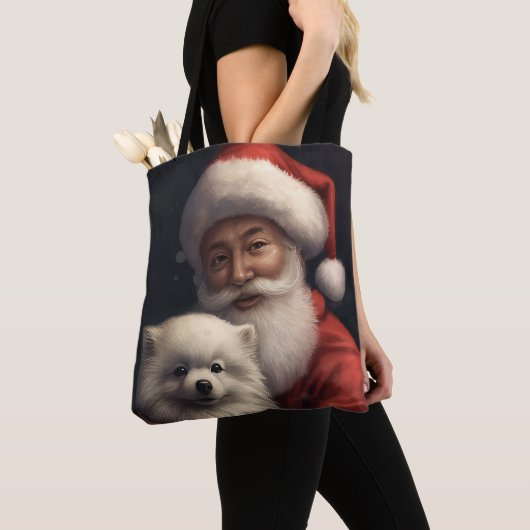Amerikaanse Eskimo met Sinterklaas Feestelijke Ker Tote Bag (Dichtbij)