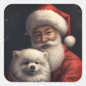 Amerikaanse Eskimo met Sinterklaas Feestelijke Ker Vierkante Sticker (Voorkant)