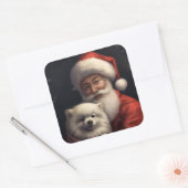 Amerikaanse Eskimo met Sinterklaas Feestelijke Ker Vierkante Sticker (Envelop)