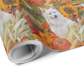 Amerikaanse Eskimo-oogst Thanksgiving-hond Cadeaupapier (Rol Hoek)