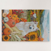 Amerikaanse Eskimo-oogst Thanksgiving-hond Legpuzzel (Horizontaal)