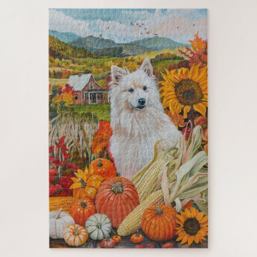Amerikaanse Eskimo-oogst Thanksgiving-hond Legpuzzel (Verticaal)