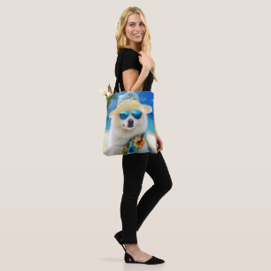 Amerikaanse Eskimo op het strand, zomer cadeau voo Tote Bag