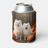 Amerikaanse Eskimo Puppy Herfst Delight Pompoen Blikjeskoeler (Blikje Achterkant)