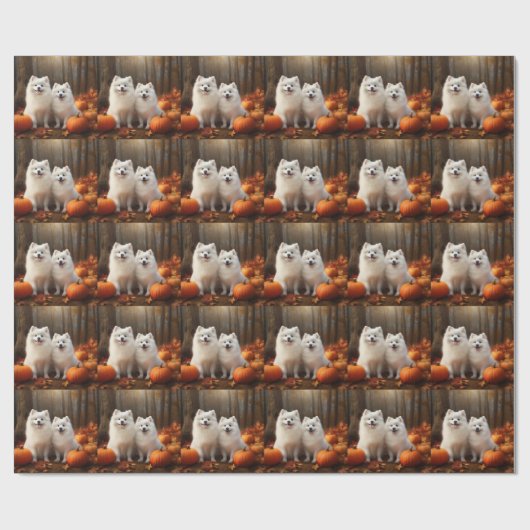 Amerikaanse Eskimo Puppy Herfst Delight Pompoen Cadeaupapier (Vlak)