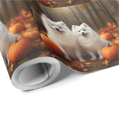 Amerikaanse Eskimo Puppy Herfst Delight Pompoen Cadeaupapier (Rol Hoek)