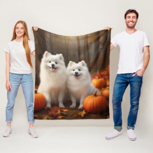 Amerikaanse Eskimo Puppy Herfst Delight Pompoen Fleece Deken