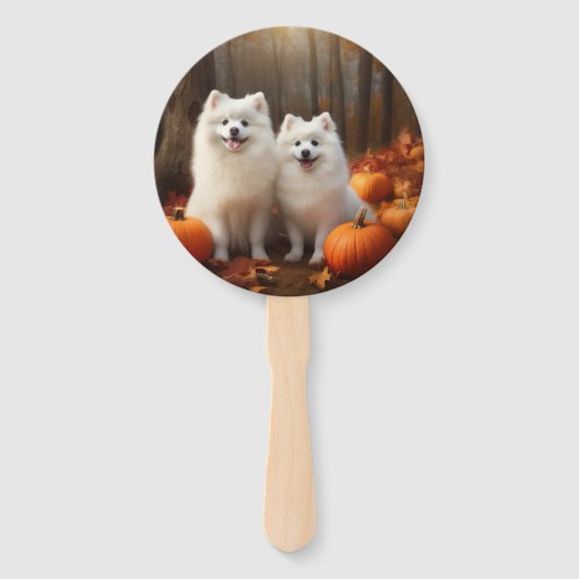 Amerikaanse Eskimo Puppy Herfst Delight Pompoen Handwaaier (Achterkant)