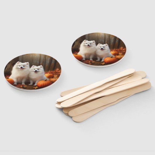 Amerikaanse Eskimo Puppy Herfst Delight Pompoen Handwaaier (Niet-gemonteerd)