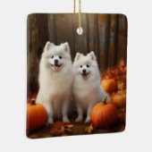 Amerikaanse Eskimo Puppy Herfst Delight Pompoen Keramisch Ornament (Rechts)