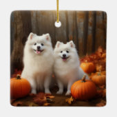 Amerikaanse Eskimo Puppy Herfst Delight Pompoen Keramisch Ornament (Achterkant)